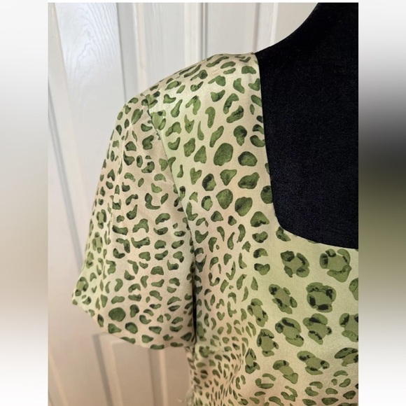 Vintage Spenser Jeremy 100% Silk Maxi Dress Sz 12 Green Leopard Print Mob Wife - Picture 7 of 10